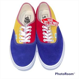 🎉HP🎉Vans Authentic Sunshine Suede Red Yellow Blue Skate Shoes BNWTMen’s Size 9